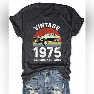 Vintage 1975 Print Crew Neck T-shirt, Casual Short Sleeve Top, Women's Clothing